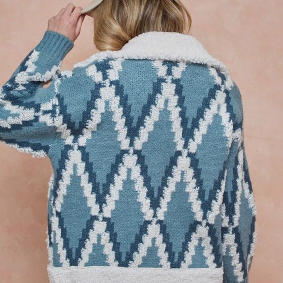 New Quilted Cardigan Sweater Coat / Women's Shacket Blue Western Boho Jacket - Picture 1 of 8